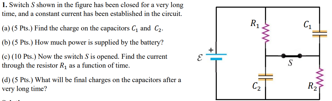 Solved Switch S ﻿shown in the figure has been closed for a | Chegg.com