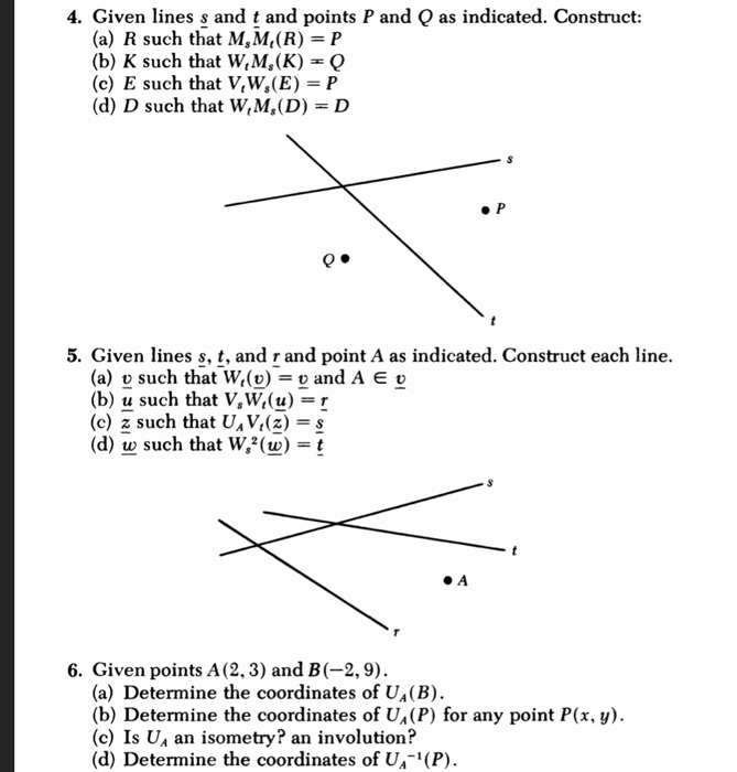 4 Given Lines S And T And Points P And Q As Indic Chegg Com