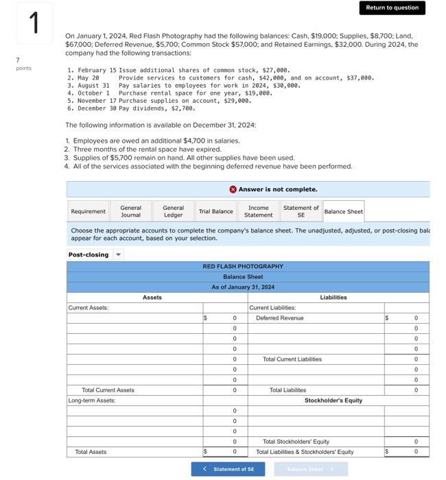 Solved On January 1, 2024, Red Flash Photography had the | Chegg.com