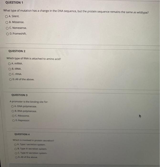 Solved QUESTION 1 What type of mutation has a change in the | Chegg.com