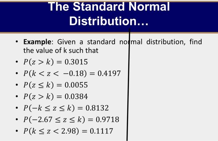 Solved Example Given a standard no mal distribution find