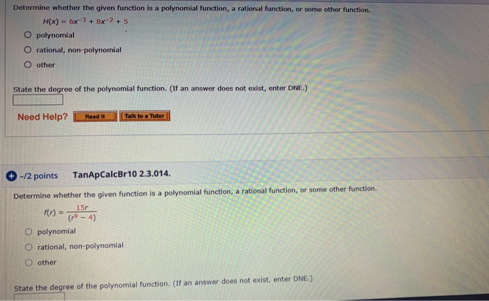 Solved Determine whether the given function is a polynomial | Chegg.com