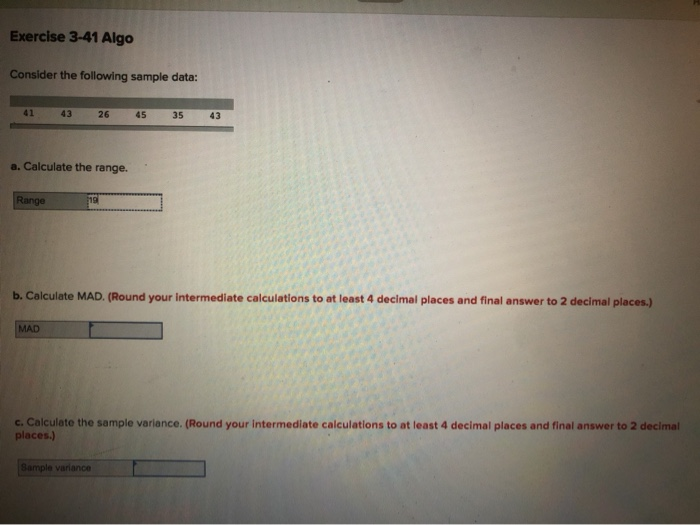 Solved Exercise 3-41 Algo Consider the following sample | Chegg.com