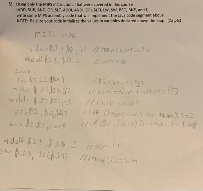 Solved 5) Using only the MIPS instructions that were covered | Chegg.com