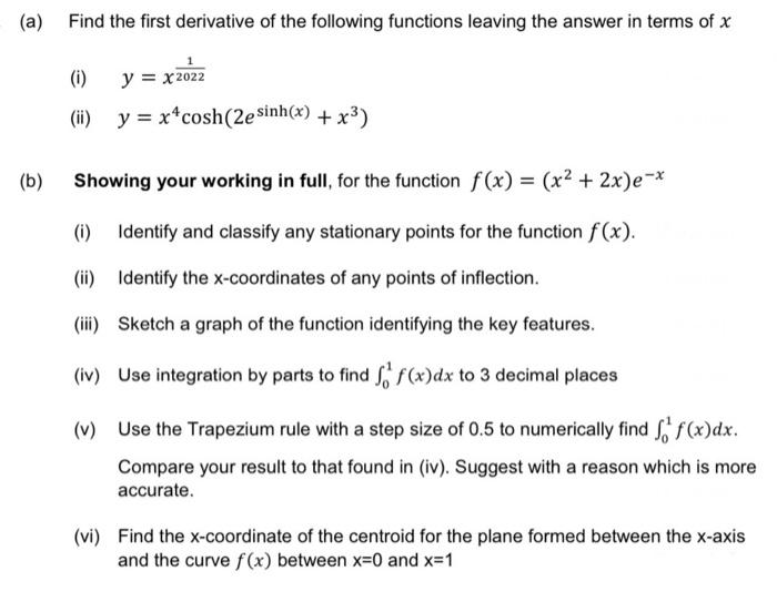 Solved A Find The First Derivative Of The Following