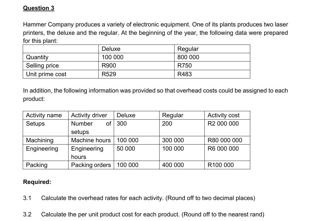 Solved Question 3 Hammer Company produces a variety of