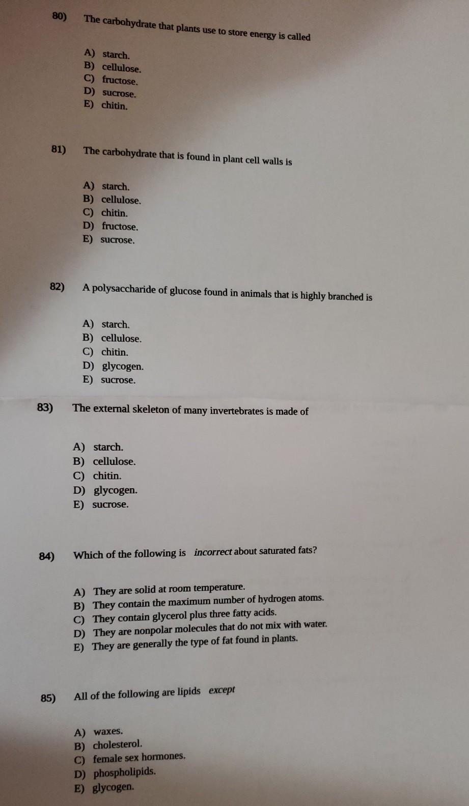 Solved 80) The carbohydrate that plants use to store energy 