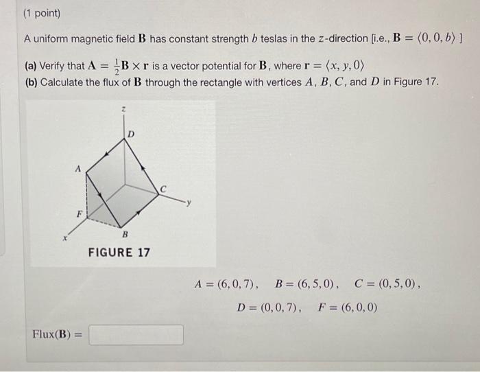 Solved A uniform magnetic field B has constant strength b | Chegg.com