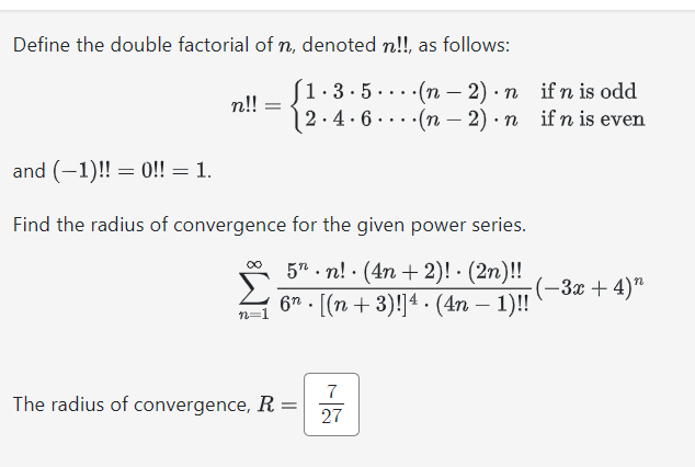 Solved Define the double factorial of n, ﻿denoted n!!, ﻿as | Chegg.com