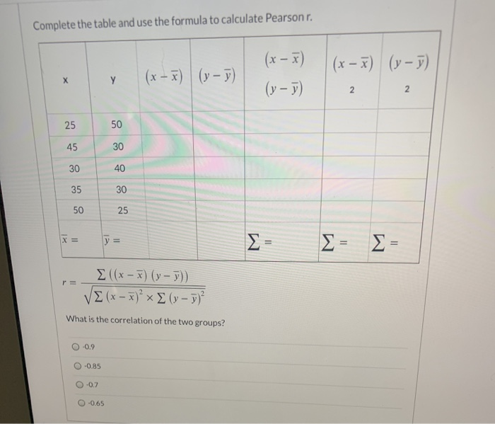 Solved Complete The Table And Use The Formula To Calculat Chegg Com