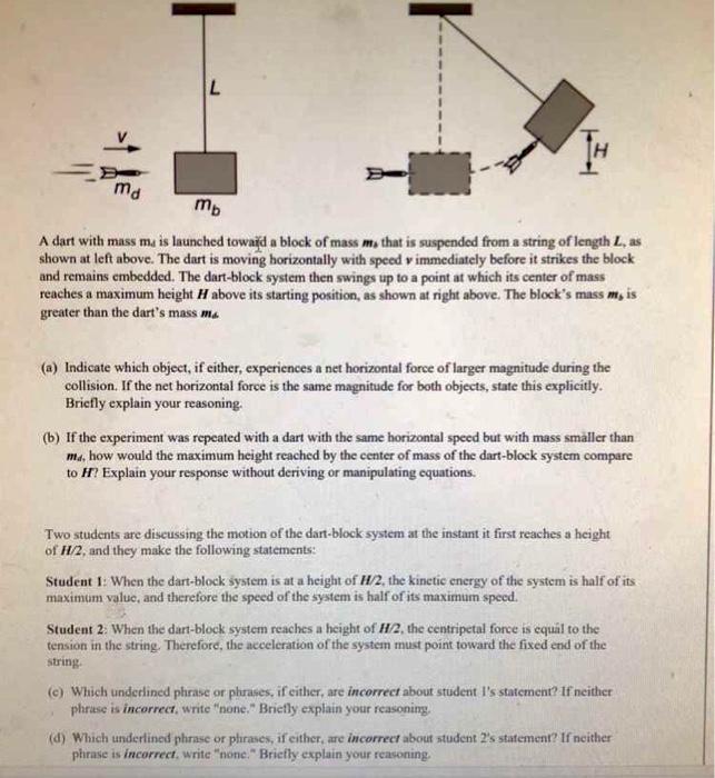 Solved L At Mo T A Dart With Mass Mu Is Launched Towaț Chegg Com