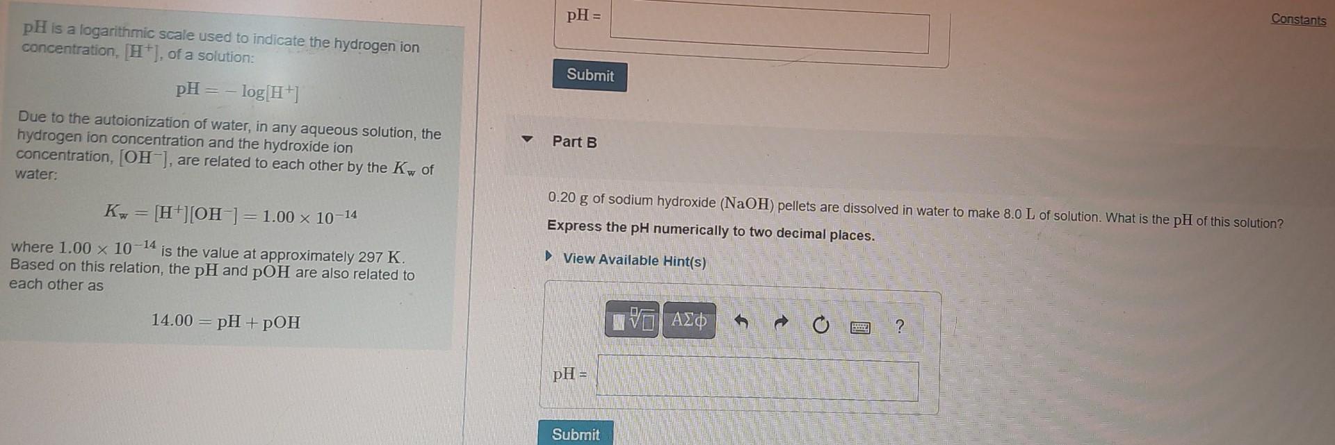 Solved pH is a logarithmic scale used to indicate the | Chegg.com
