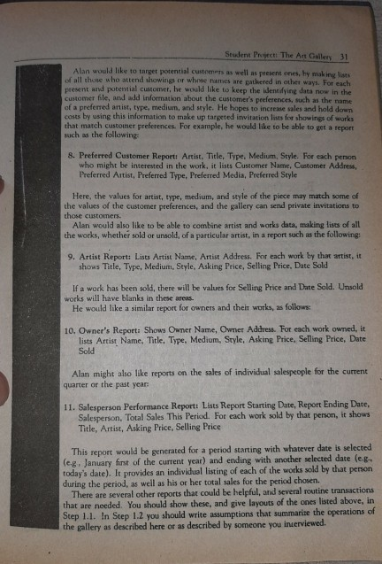 Student Project The Art Gallery 31 Alan would like to target potential customers as well as present ones, hy making lists of