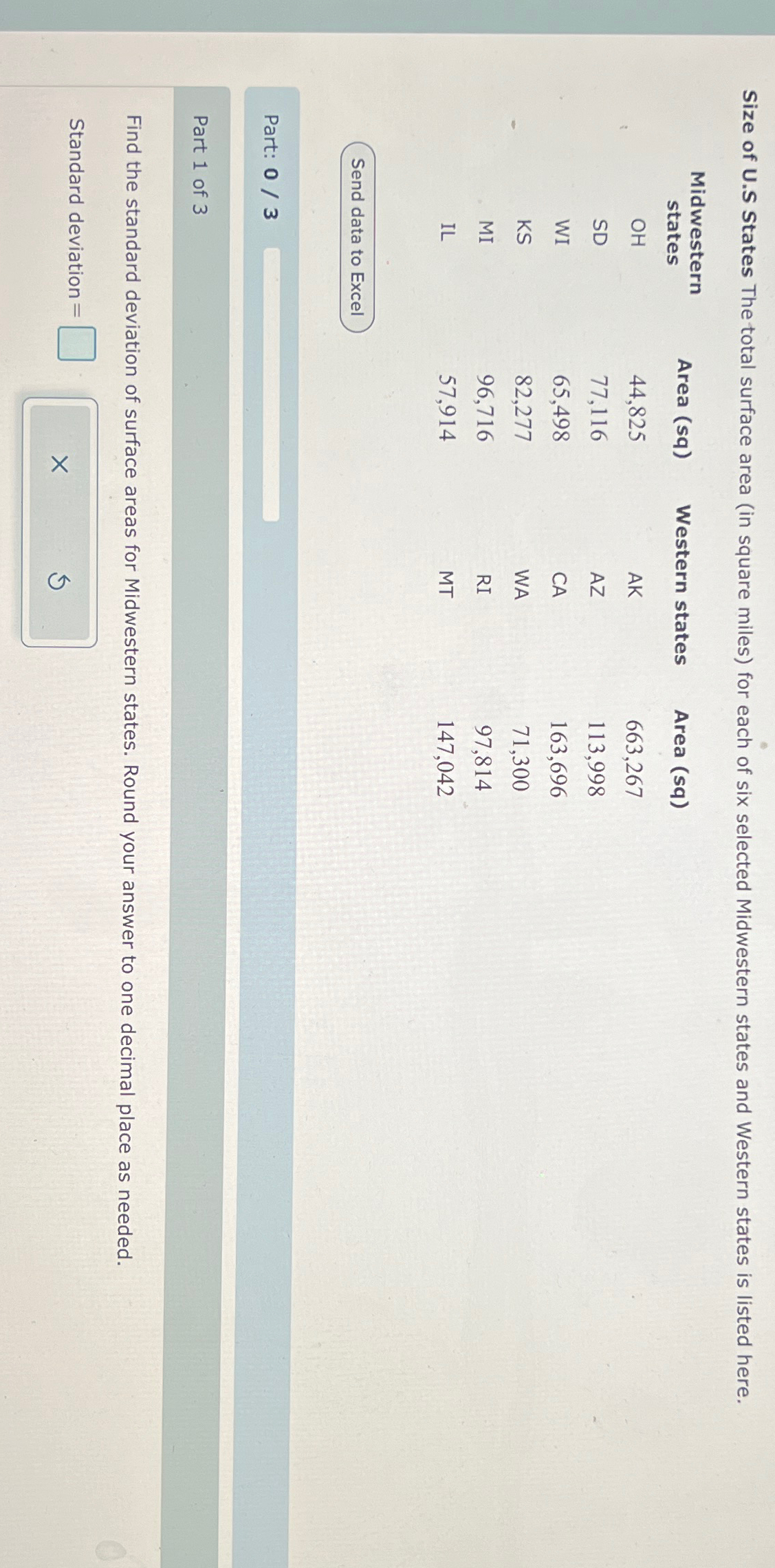 Solved Size of U.S States The total surface area (in square | Chegg.com, image size:1127x2279