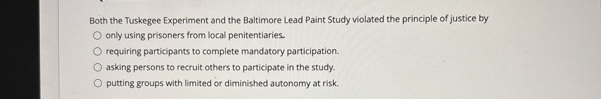 Solved Both the Tuskegee Experiment and the Baltimore Lead | Chegg.com