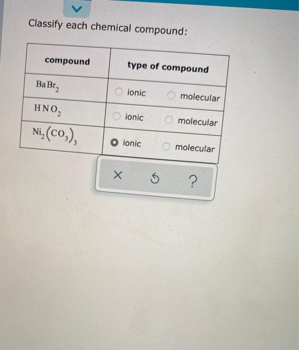 Solved Classify Each Chemical Compound: Compound Type Of | Chegg.com