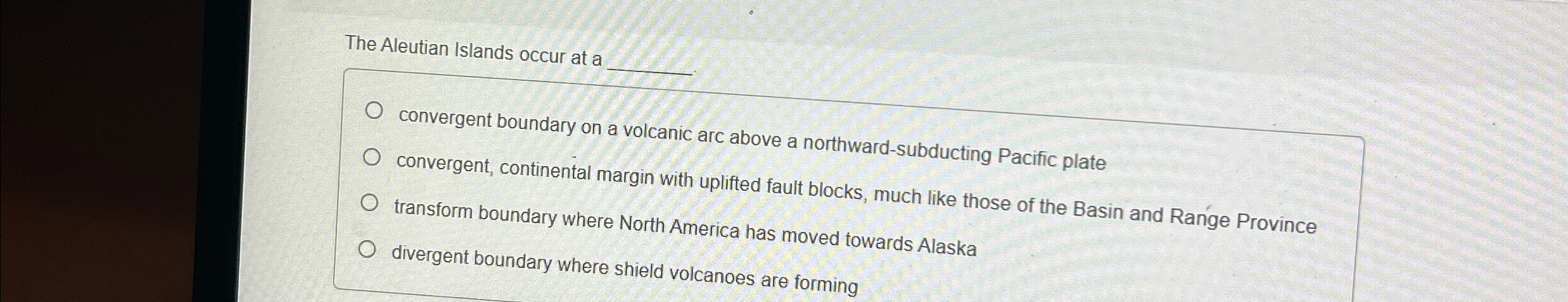 Solved The Aleutian Islands occur at a q,convergent boundary | Chegg.com