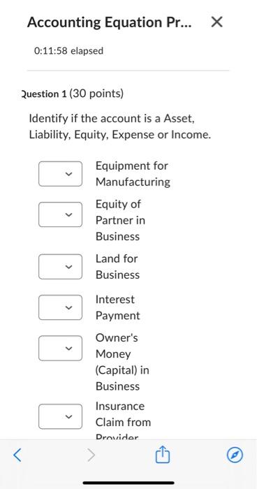 Solved Accounting Equation Pr...× 0:11:58 elapsed | Chegg.com
