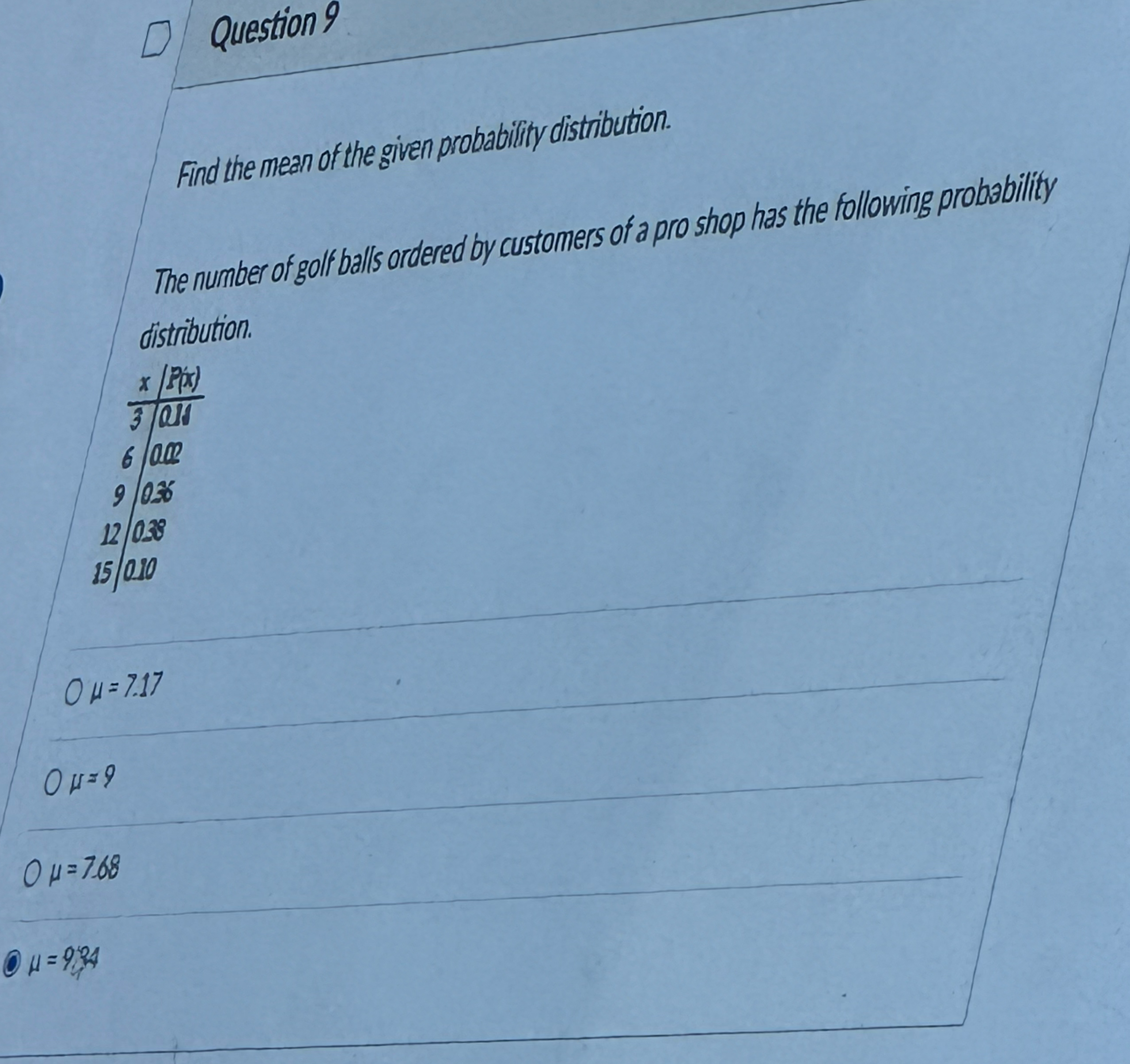 Solved Find the mean of the given probability | Chegg.com
