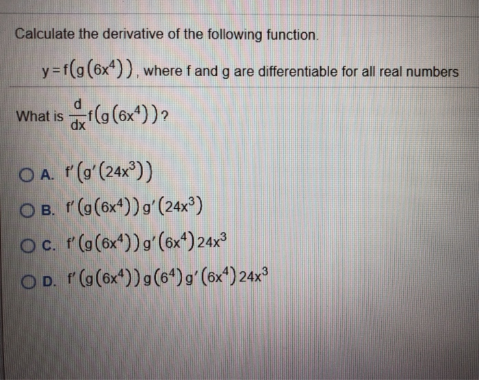 Solved Calculate the derivative of the following function. , | Chegg.com