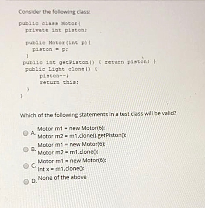 Class Motor Statement Examples Solved Consider the following class: public class Motor | Chegg.com