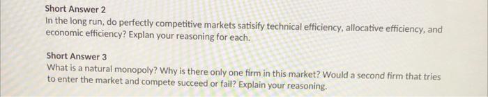 Solved Short Answer 2 In the long run, do perfectly | Chegg.com