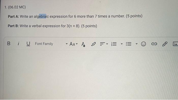 6 more than 5 times a number algebraic expression