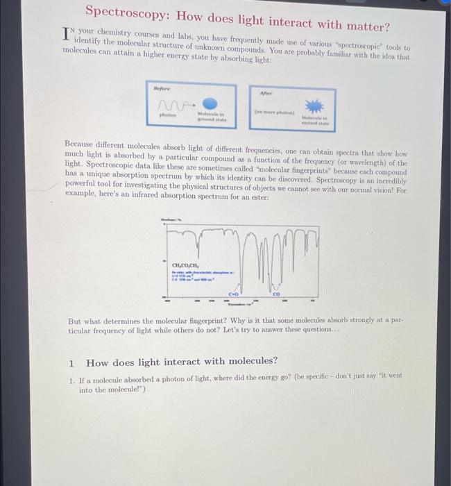 Solved Spectroscopy How does light interact with matter? TN
