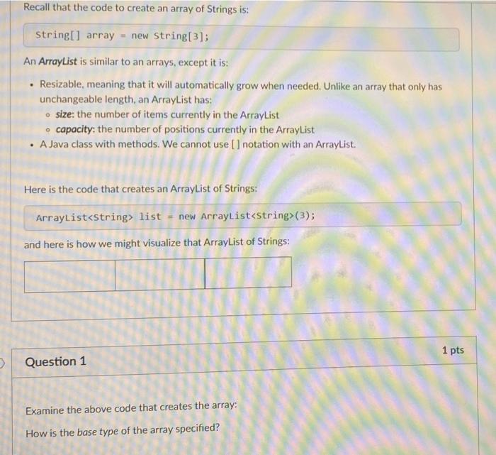 Solved Recall that the code to create an array of Strings | Chegg.com