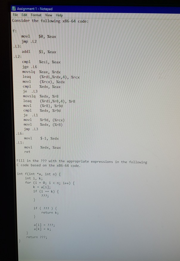 Solved Assembly Language question, it's asking to fill in | Chegg.com