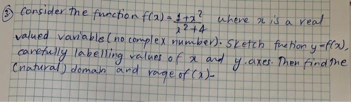 Solved (3.) Consider the function f(x)=x2+41+x2 where x is a | Chegg.com