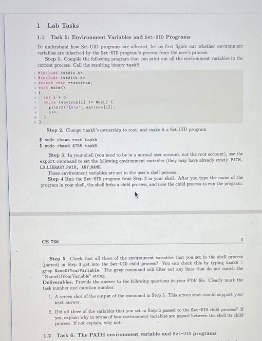 Solved 1 Lab Tasks 1.1 Task 5: Environment Variables And | Chegg.Com