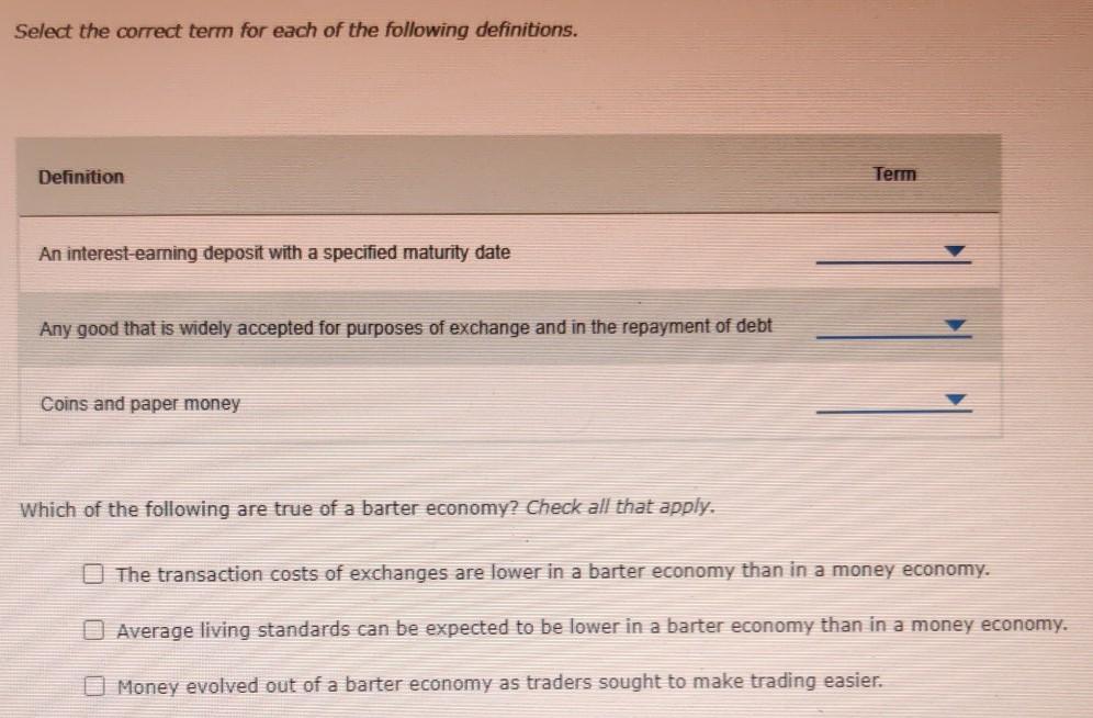 Solved Select the correct term for each of the following | Chegg.com