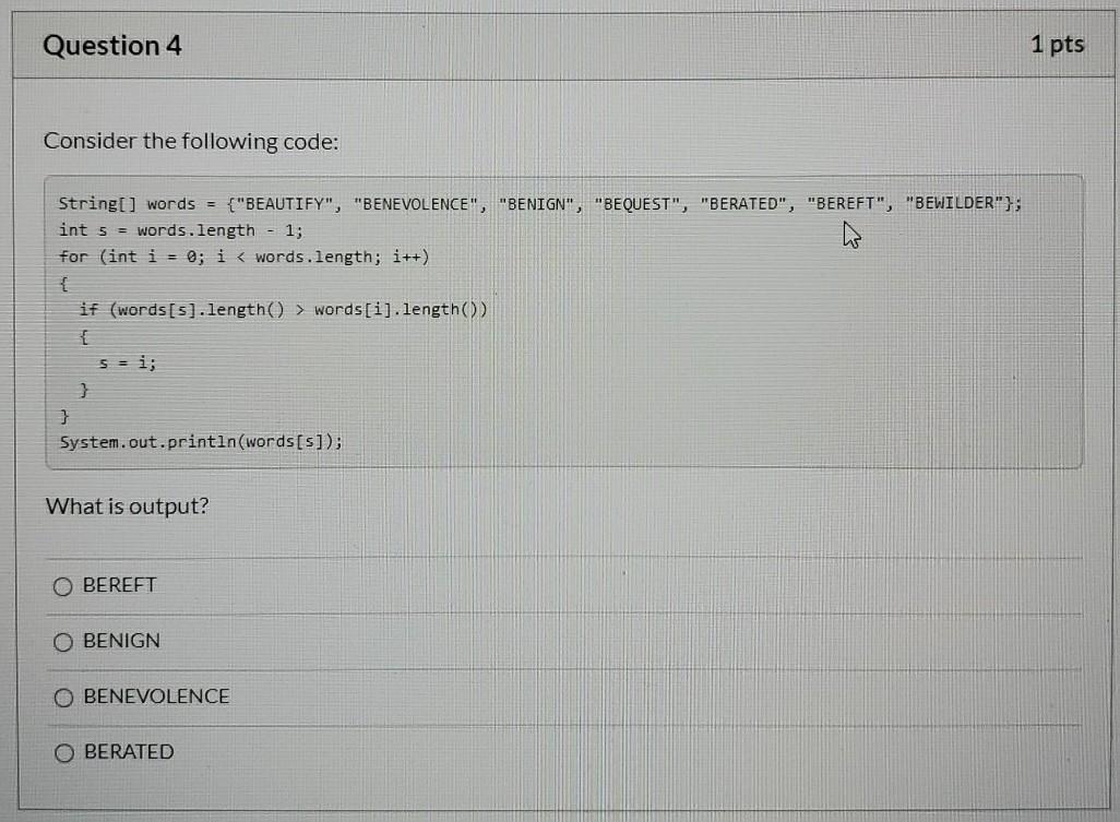 Solved Question 1 Consider the following code: What would be | Chegg.com