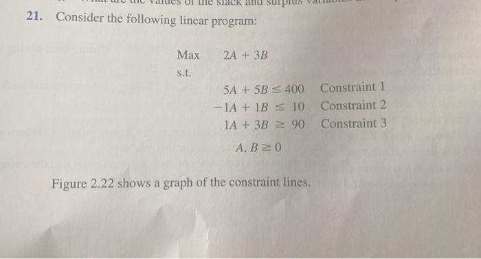 Solved 21. Consider the following linear program: Max 2A + | Chegg.com