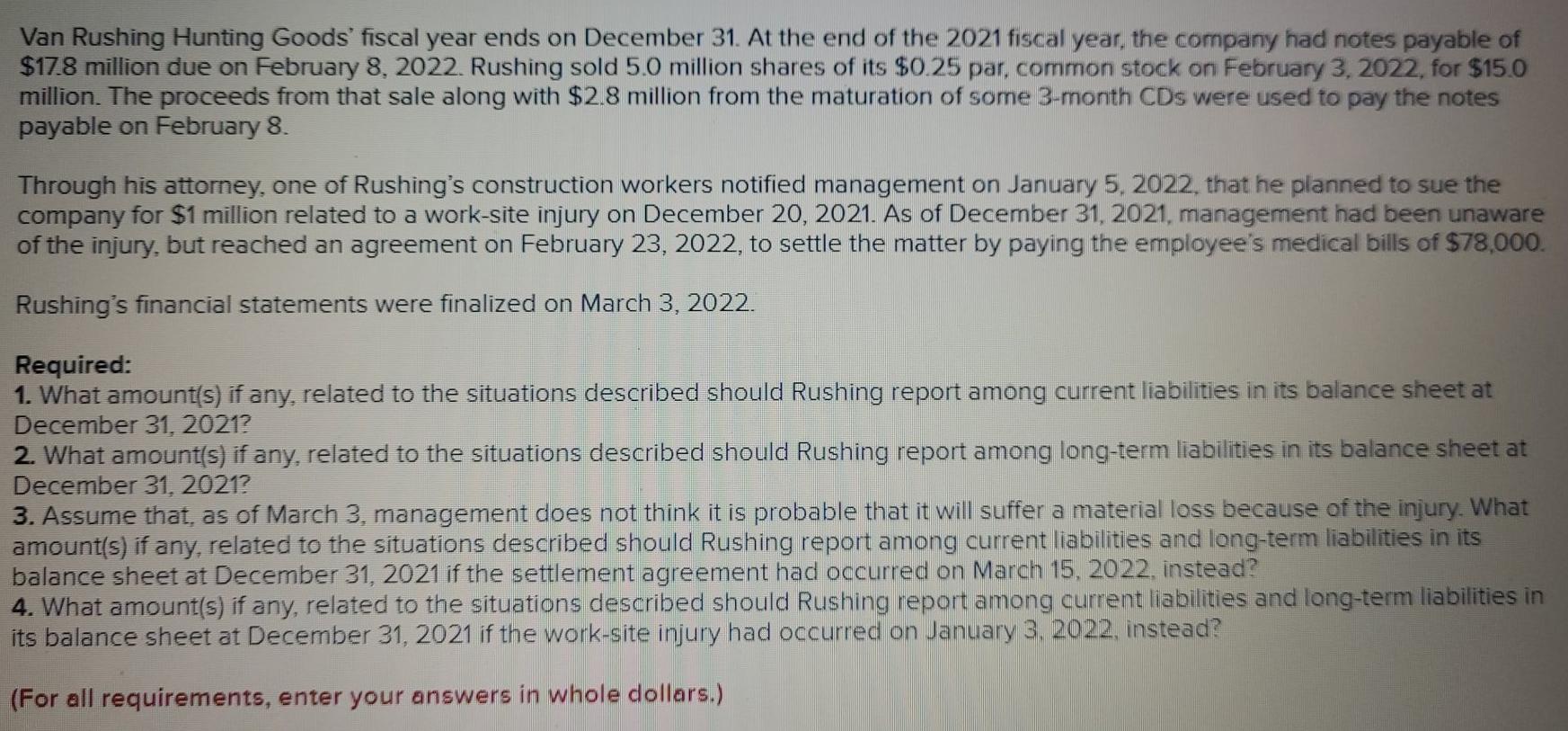 Solved Van Rushing Hunting Goods' fiscal year ends on | Chegg.com