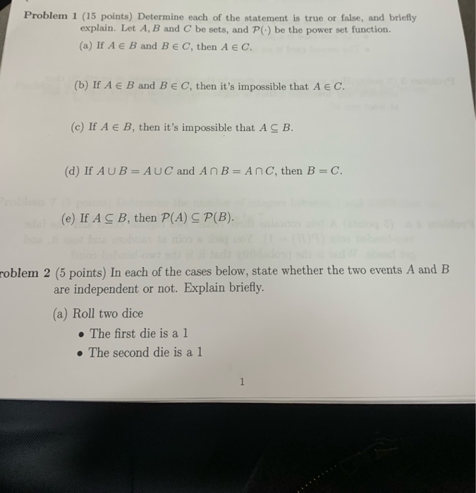 Solved Problem 1 (15 points) Determine each of the statement | Chegg.com
