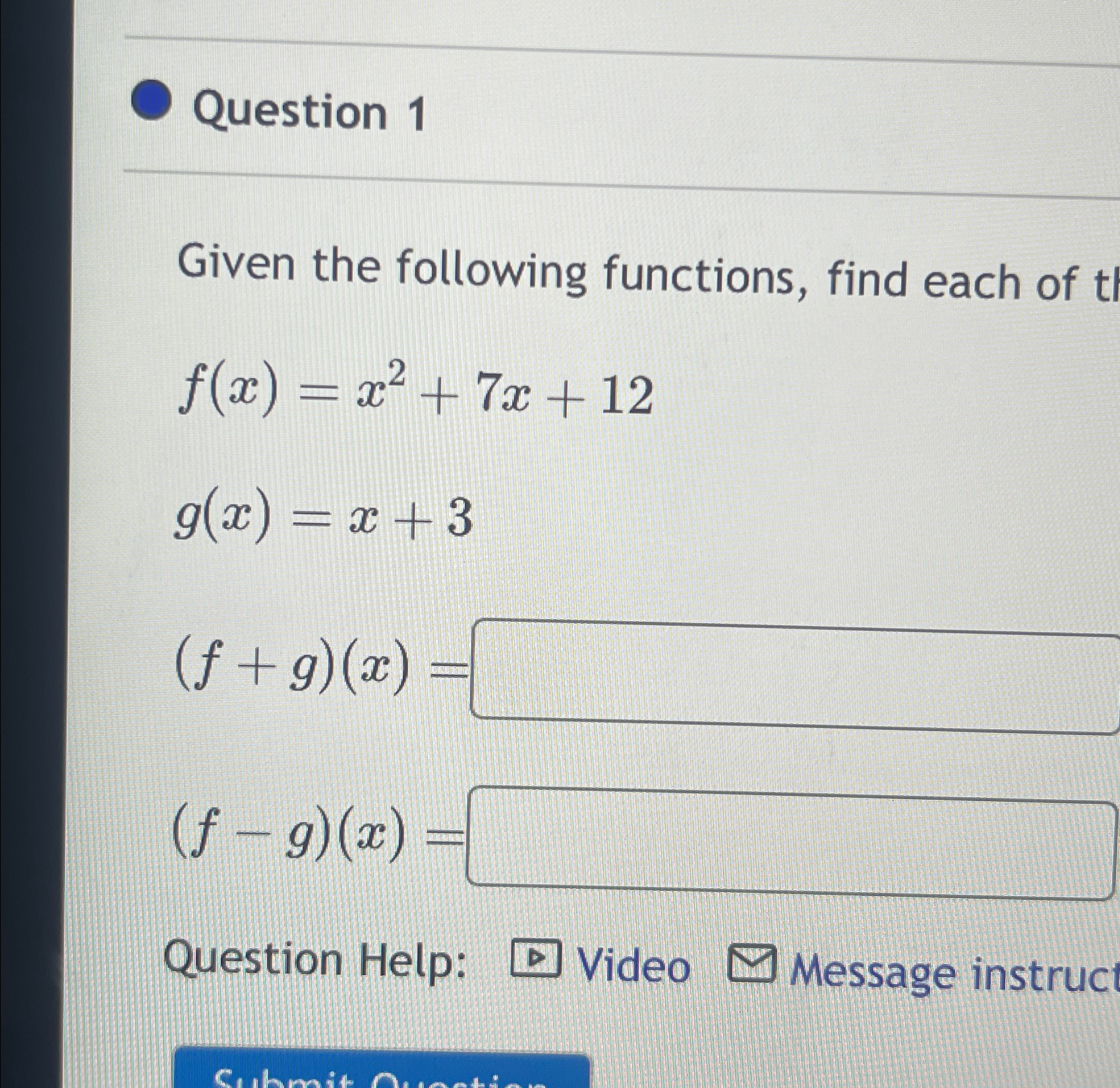 Solved Question 1Given the following functions, find each | Chegg.com