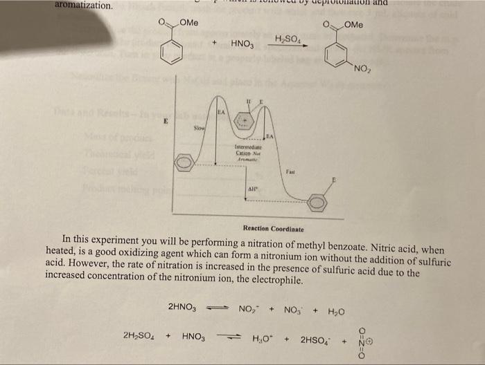 In this experiment you will be performing a nitration of methyl benzoate. Nitric acid, when heated, is a good oxidizing agent