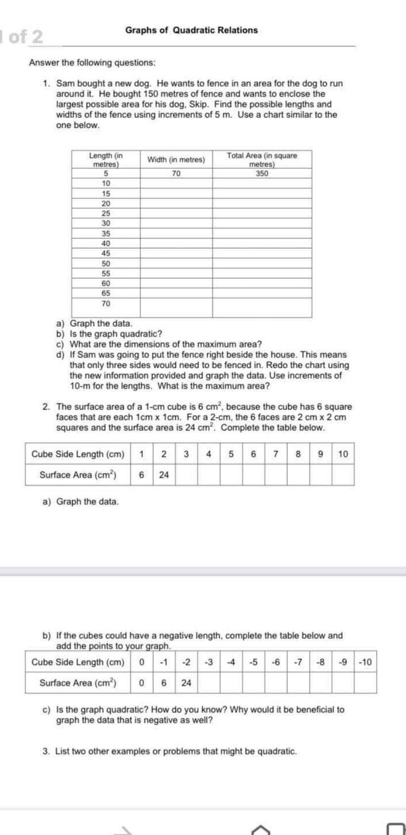 Solved Graphs of Quadratic Relations 1 of 2 Answer the | Chegg.com