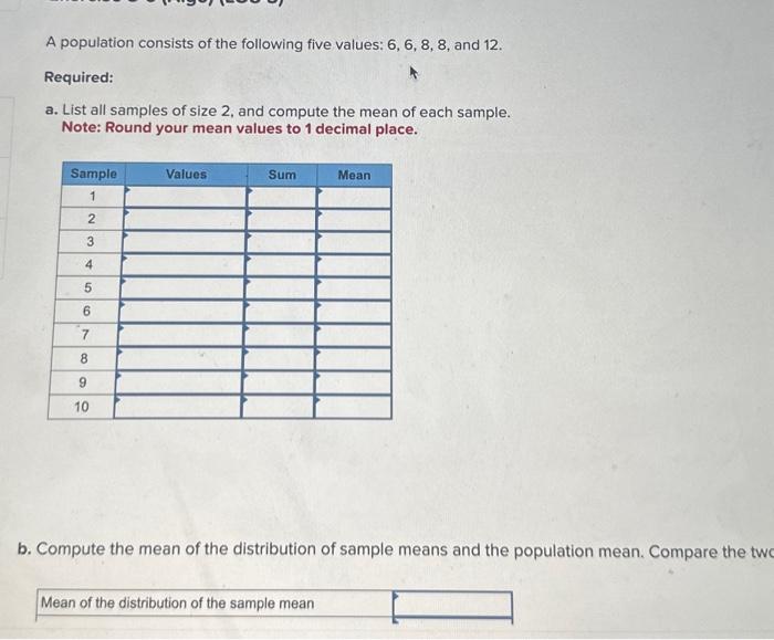 A Population Consists Of The Following Five Values Chegg Com