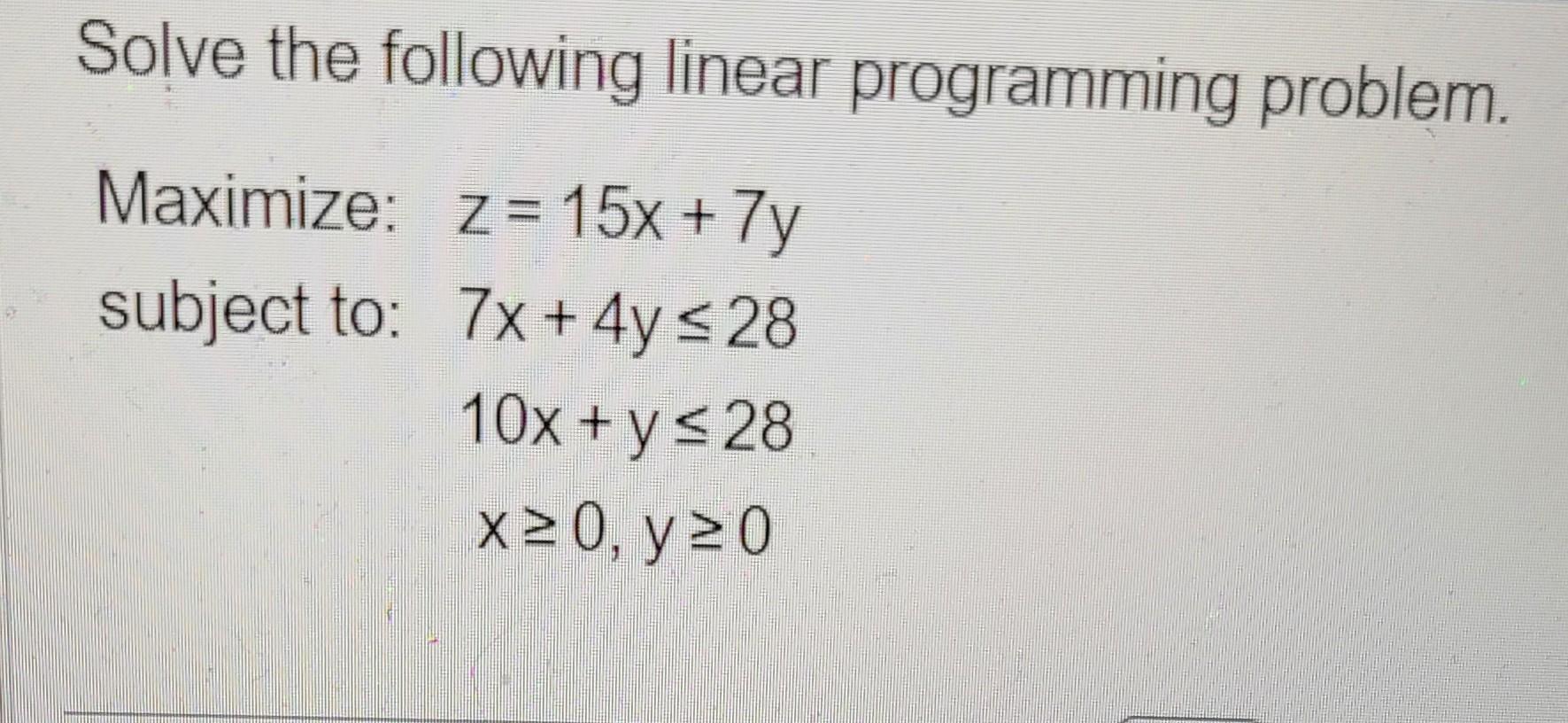 Solved Solve The Following Linear Programming Problem. | Chegg.com