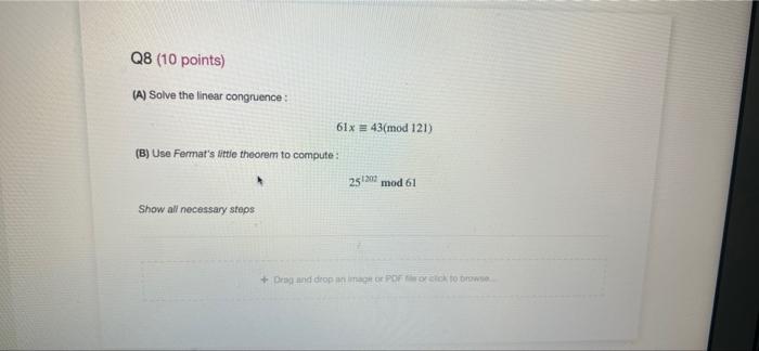 Solved Q8 (10 Points) (A) Solve The Linear Congruence : | Chegg.com