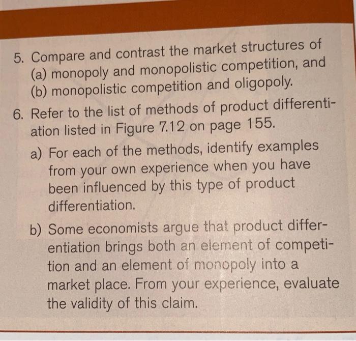 Solved 5. Compare And Contrast The Market Structures Of (a) | Chegg.com