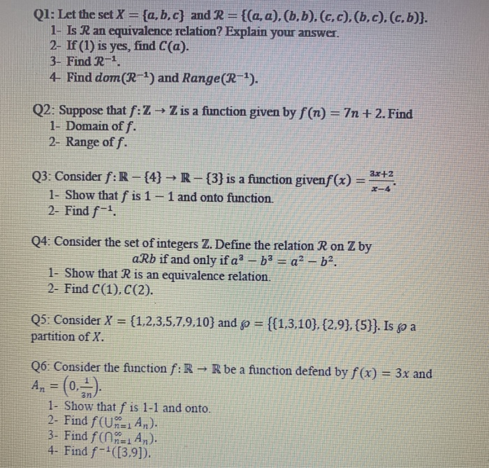 Solved Q1 Let The Set X A B C And R A B B Chegg Com