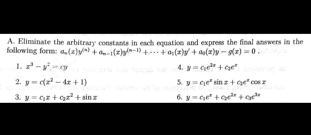 Solved A. Eliminate The Arbitrary Constants In Each Equation | Chegg.com