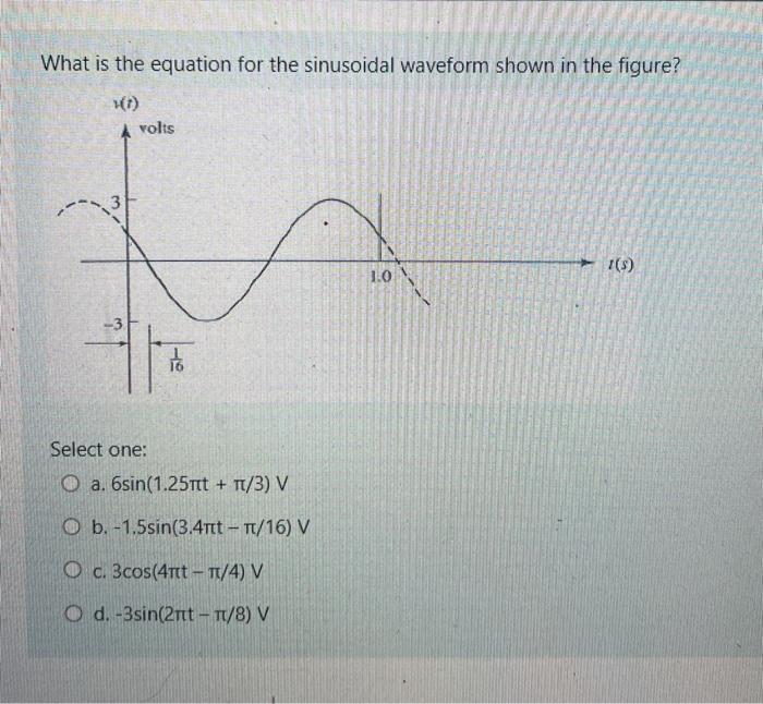 Solved What is the equation for the sinusoidal waveform | Chegg.com