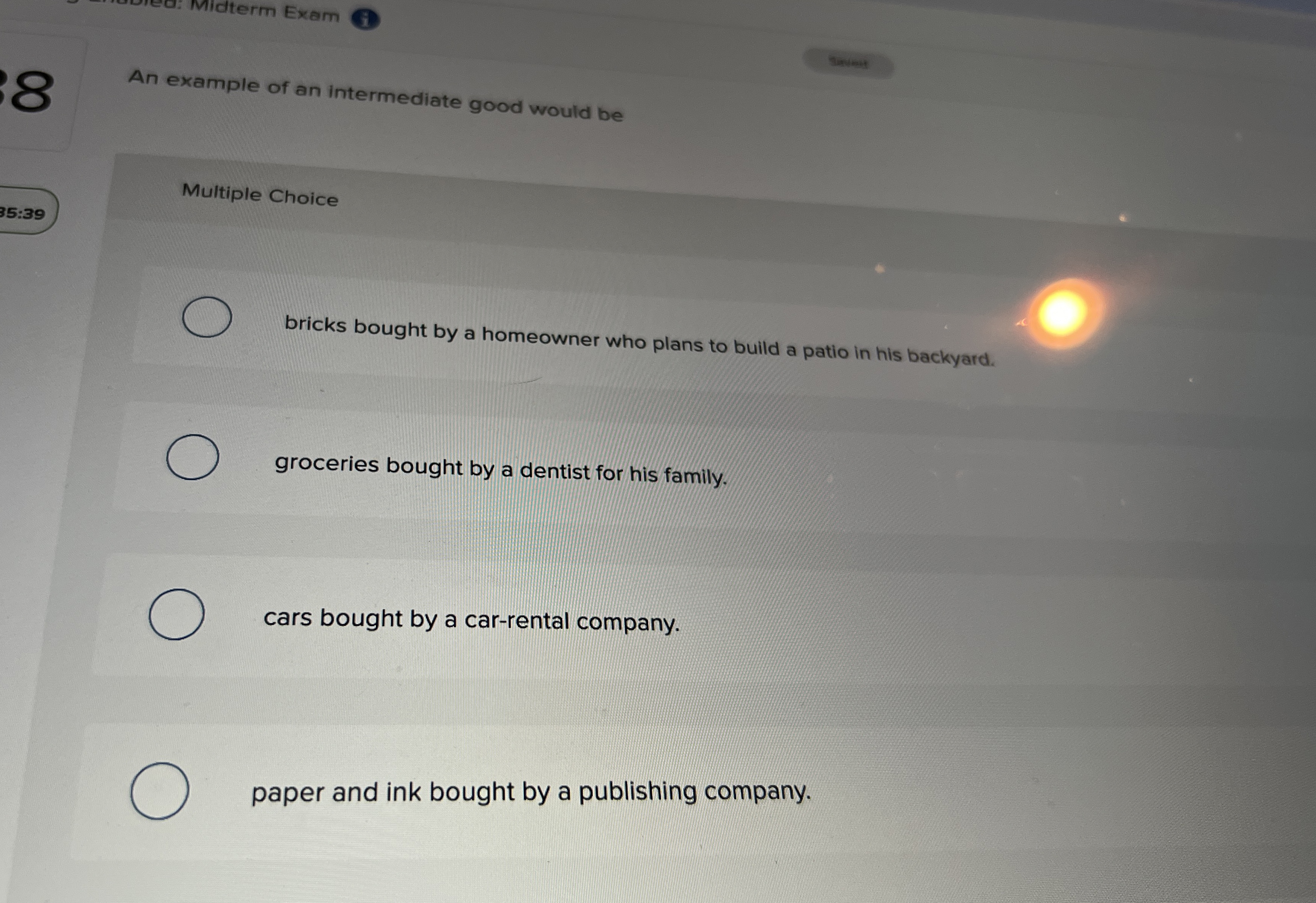 Solved Midterm ExamAn example of an intermediate good would | Chegg.com