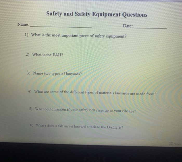 Solved Safety and Safety Equipment Questions Name Date 1)