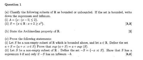 Solved Question 1(a) ﻿Classify the following subsets of R | Chegg.com